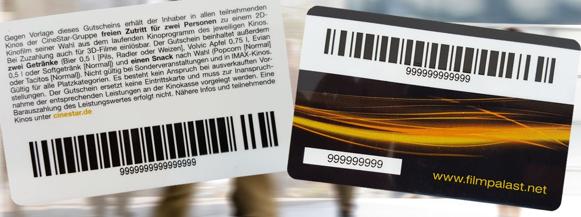 Barcode cards - ideal for the use as customer cards and gift cards