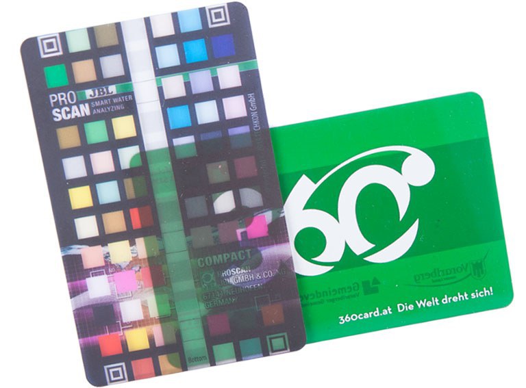 Transparent card, see-trough or inked colourful plastic card